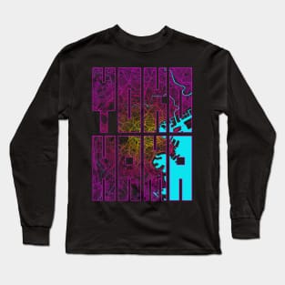 Yokohama, Japan City Map Typography - Neon Long Sleeve T-Shirt